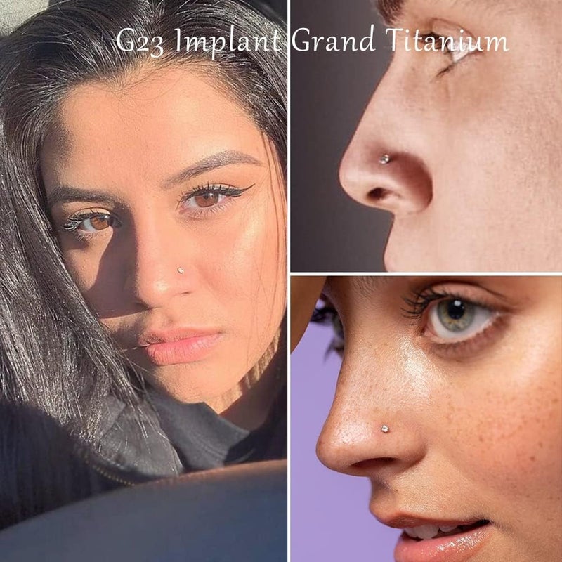 VOJO G23 Titanium 20G Nose Rings Hoops L Shaped Screw Nose Studs Diamond Small Piercing Jewelry for Women Men - Image 2